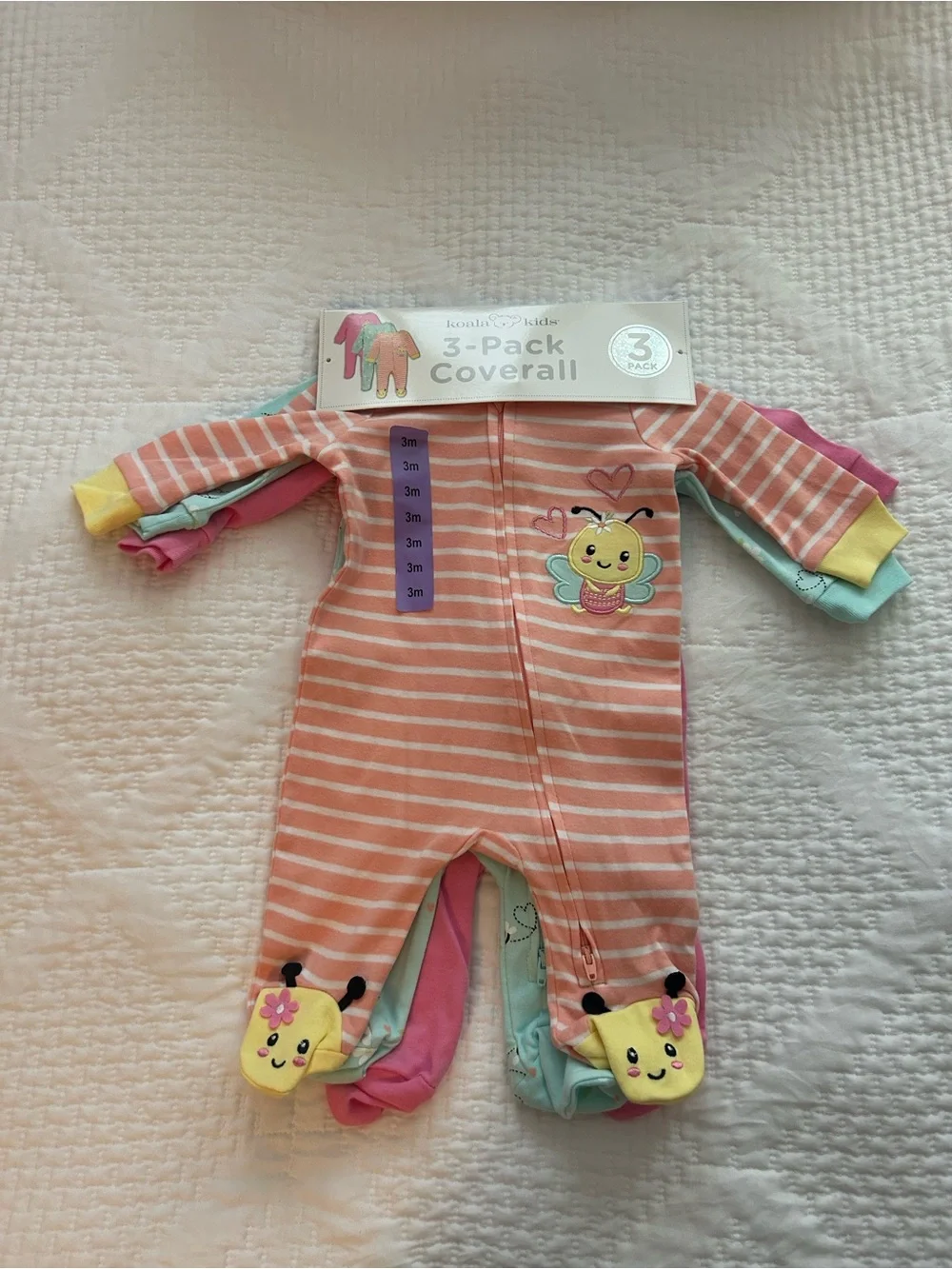 Koala Kids Peach Stripe Bee Footed One-Piece New